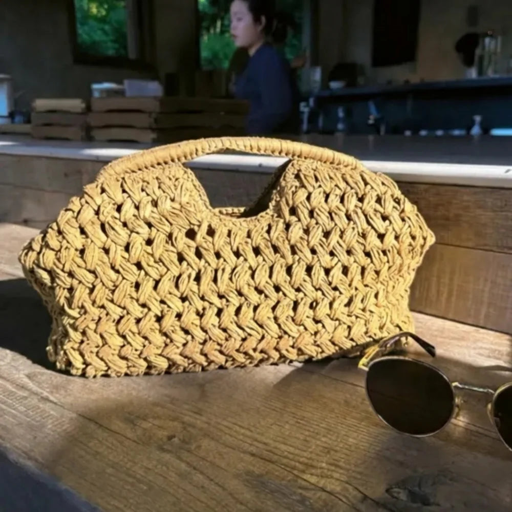 Women's Woven Straw Clutch Bag – Large Beach Handbag