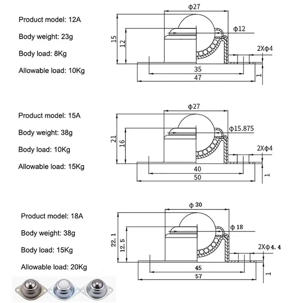 Swivel Ball Caster Wheel | 304 Steel & Carbon Steel, 0.5" & 1"