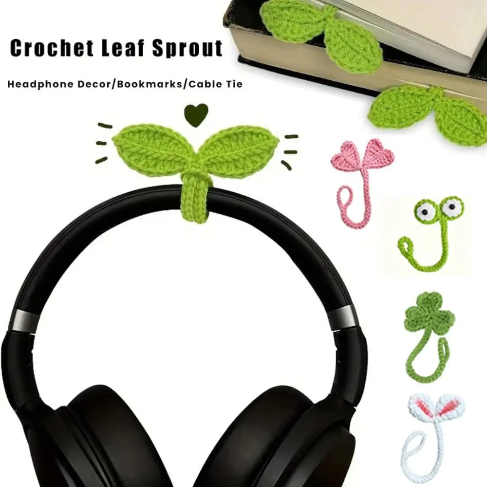 Hand-Knitted Crochet Leaf Bookmark & Headphone Décor
