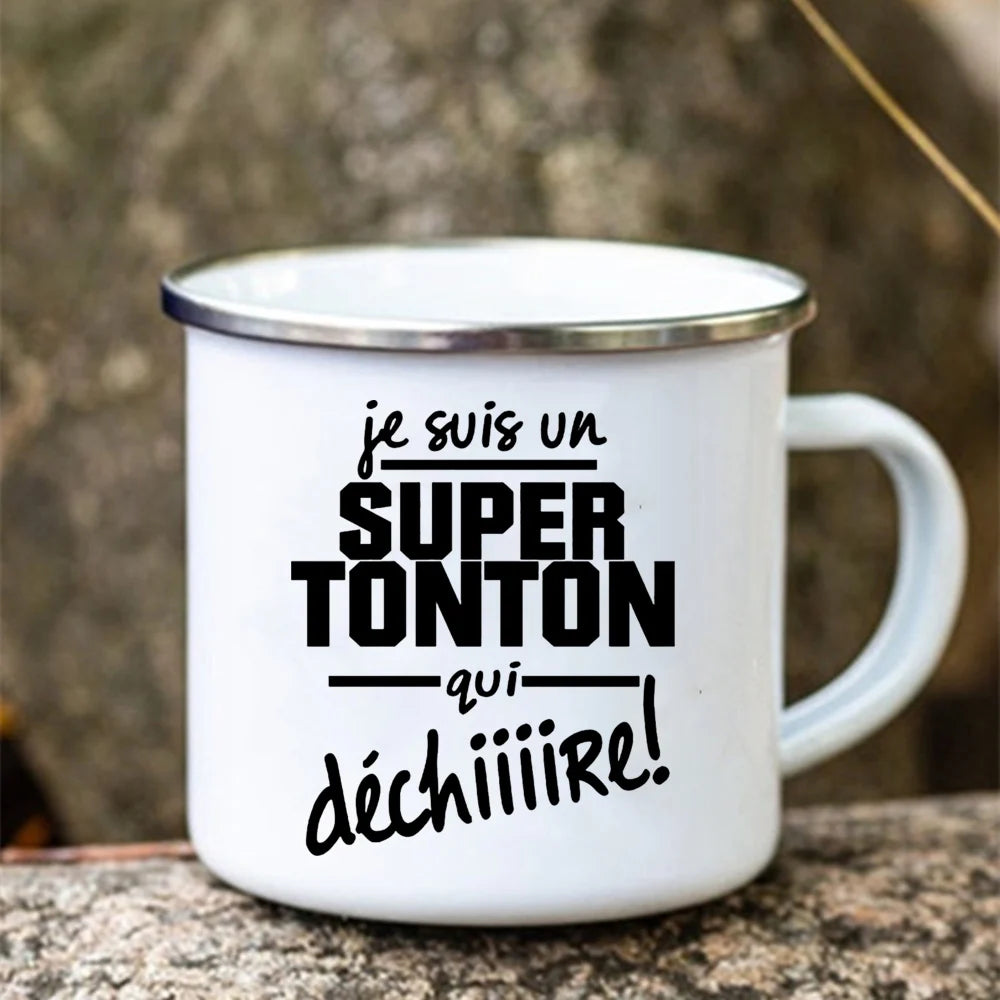 Super Tonton Papy Enamel Camping Mug – Father's Day Gift
