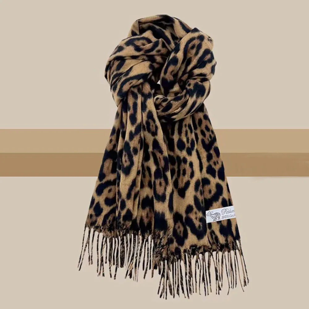 Women's Leopard Tassel Shawl | Imitation Cashmere Winter Scarf