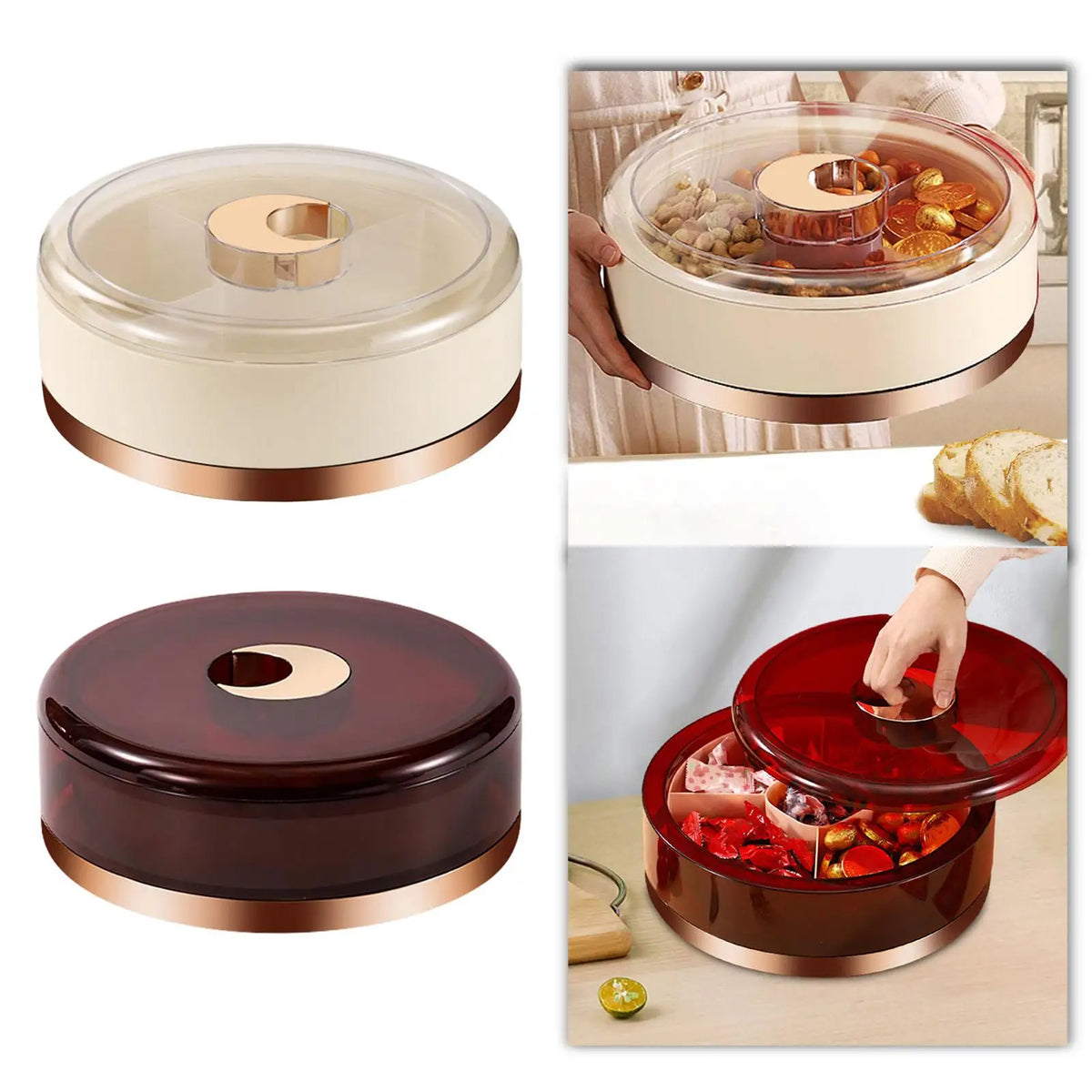 Rotatable Divided Serving Tray with Lid – Snack & Party Platter