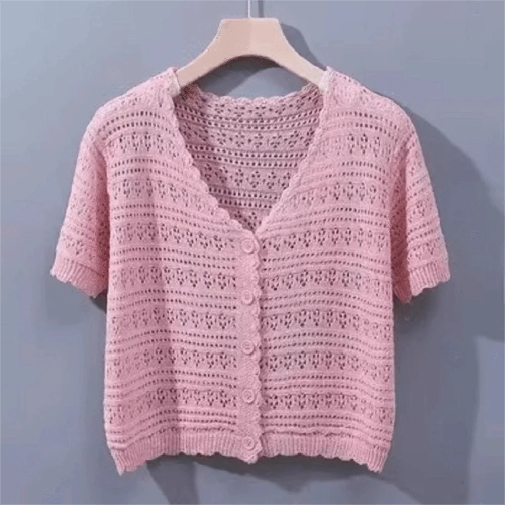 Women's Hollow Knit V-Neck Cardigan | Casual Summer Top