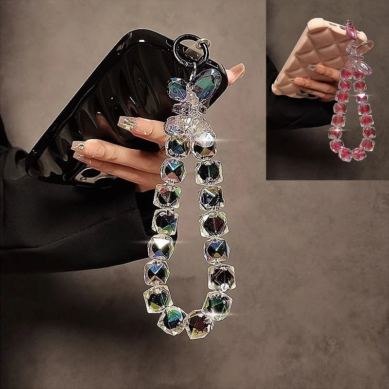 Crystal Butterfly Phone Charm Wrist Strap & Keychain Lanyard