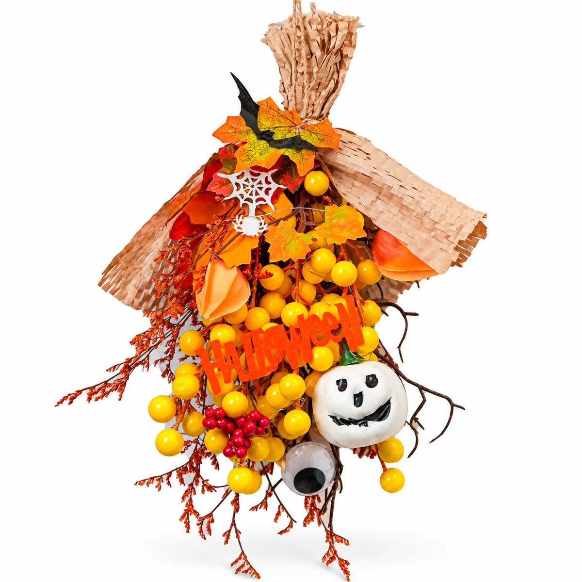 Halloween Pumpkin Bouquet Door Hanger – Handmade Autumn Swag