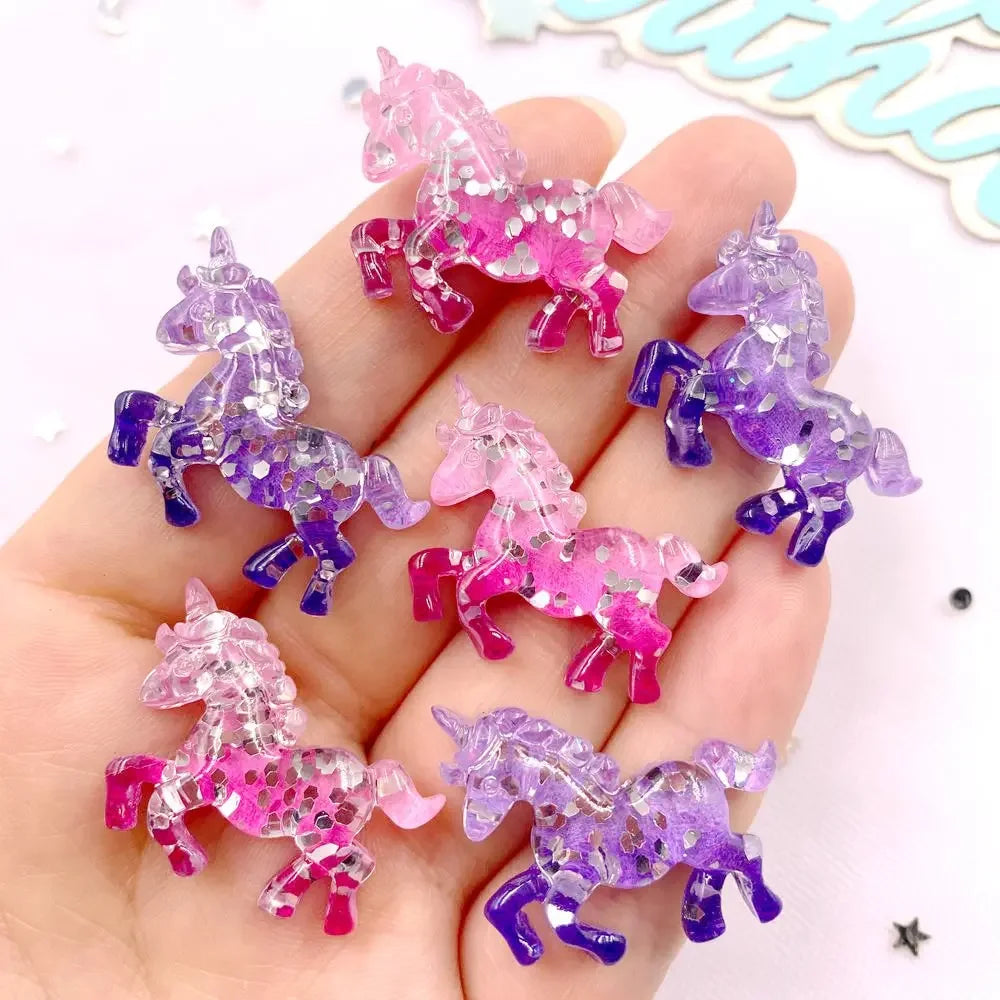 6-Pack 3D Glitter Resin Unicorn Flatback Gems for DIY Crafts
