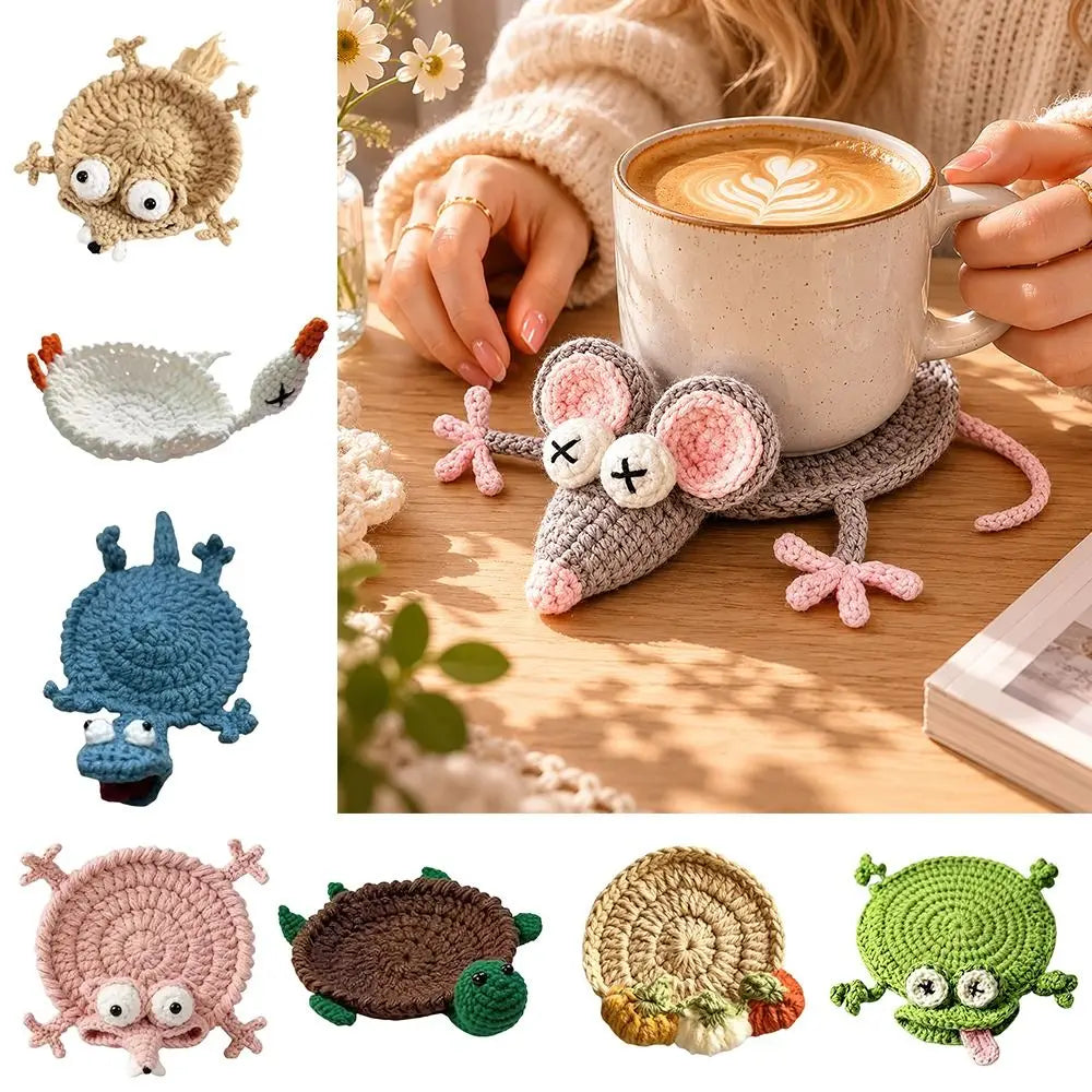 Handmade Crochet Animal Coaster – Knitted Cotton Drink Mat
