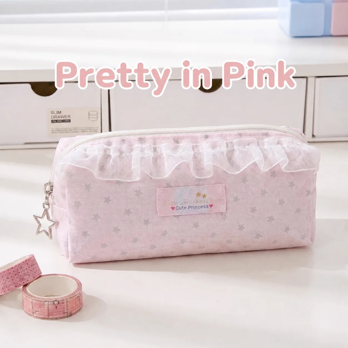 Star Print Canvas Pencil Bag – Aesthetic Stationery Pouch