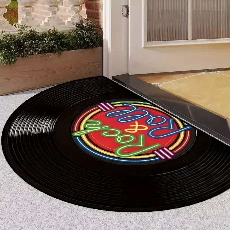 Vintage Vinyl Record Semi-Circular Doormat | Retro Music Rug