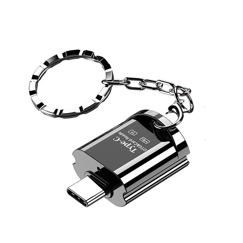 USB-C OTG Card Reader – Micro SD TF & USB Adapter + Key Chain