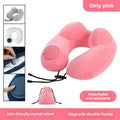 Inflatable U-Shape Travel Neck Pillow with Plush Cover & Bag