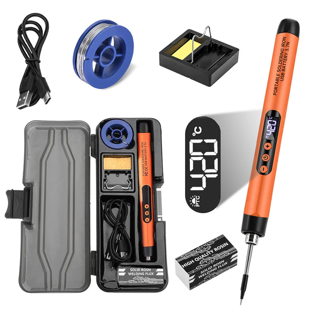 USB Cordless Soldering Iron Set – Digital Display, 260–420°C