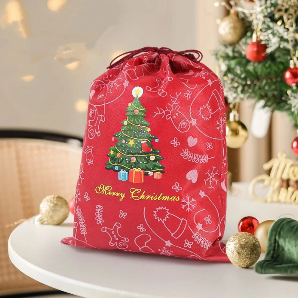 Reusable Christmas Drawstring Gift Bag | Non-Woven Xmas Party