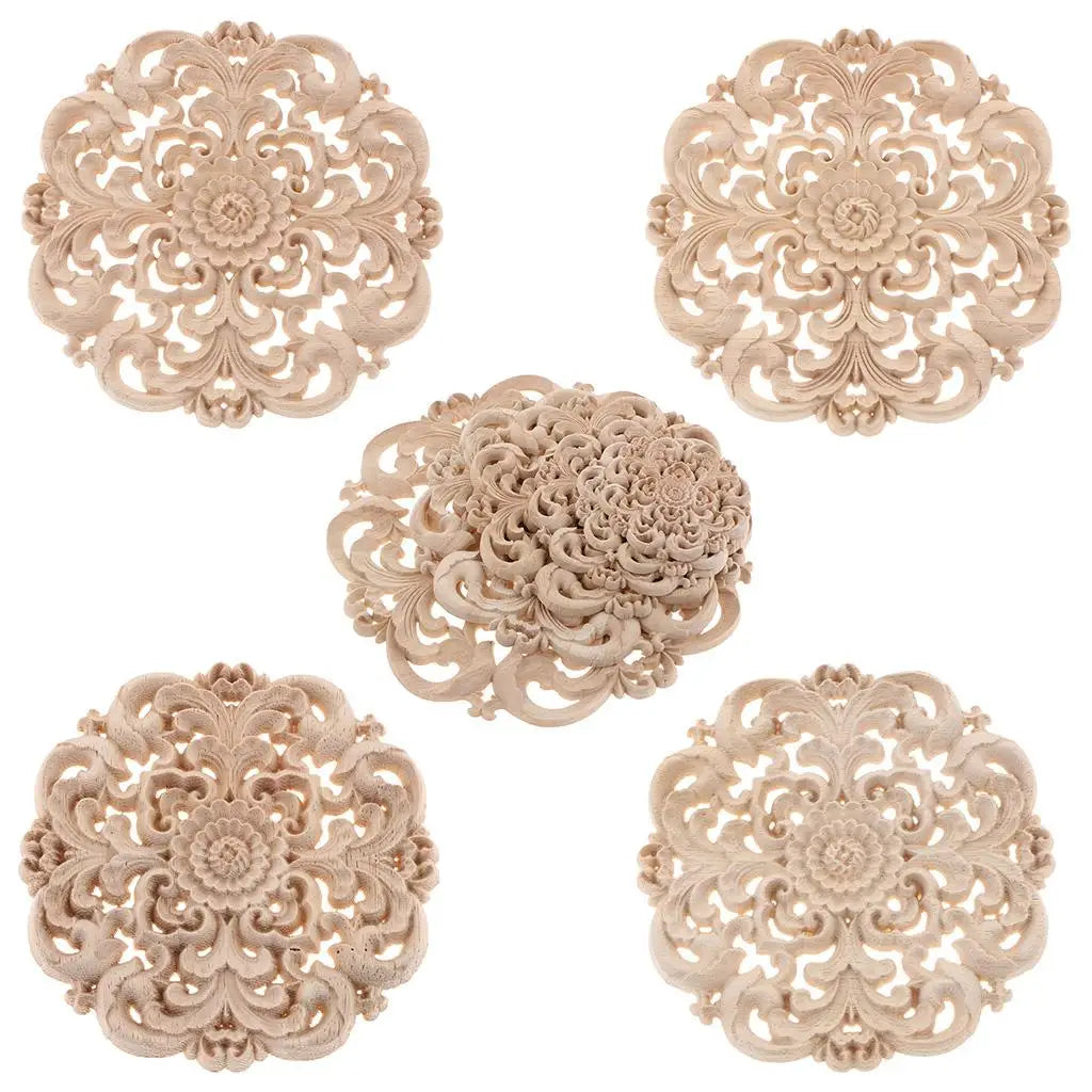 Wooden Carved Flower Applique – Unpainted Retro Onlay Decal