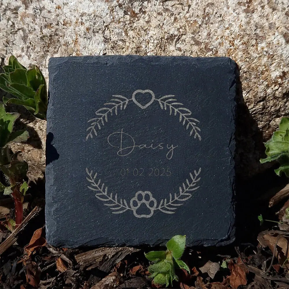 Personalized Dog Memorial Slate Plaque – Pawprint Stone