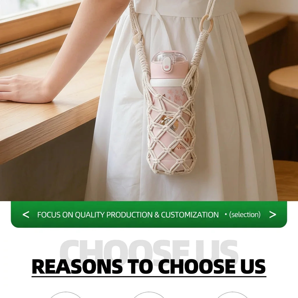 Bohemian Cotton Rope Water Bottle Carrier – Crossbody Bag