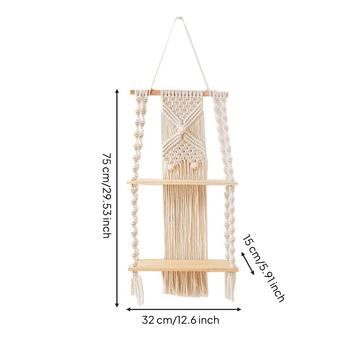Macrame Wall Shelf – Boho Cotton Rope & Wood Shelves Décor