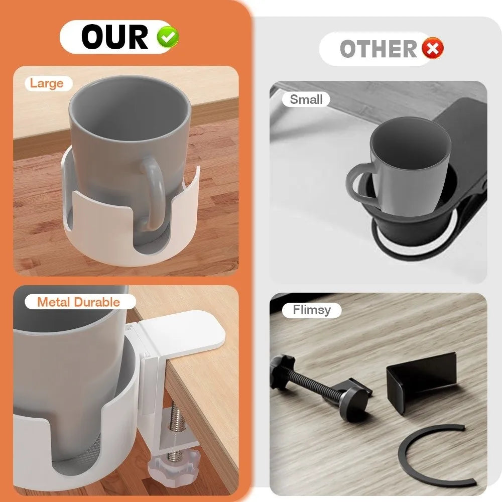 Punch-Free Desk Cup Holder Clamp – Adjustable Anti-Spill Mug Hold