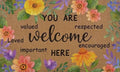 Floral "You Are Welcome Here" Non-Slip Washable Doormat