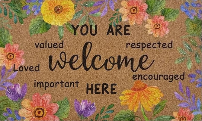 Floral "You Are Welcome Here" Non-Slip Washable Doormat