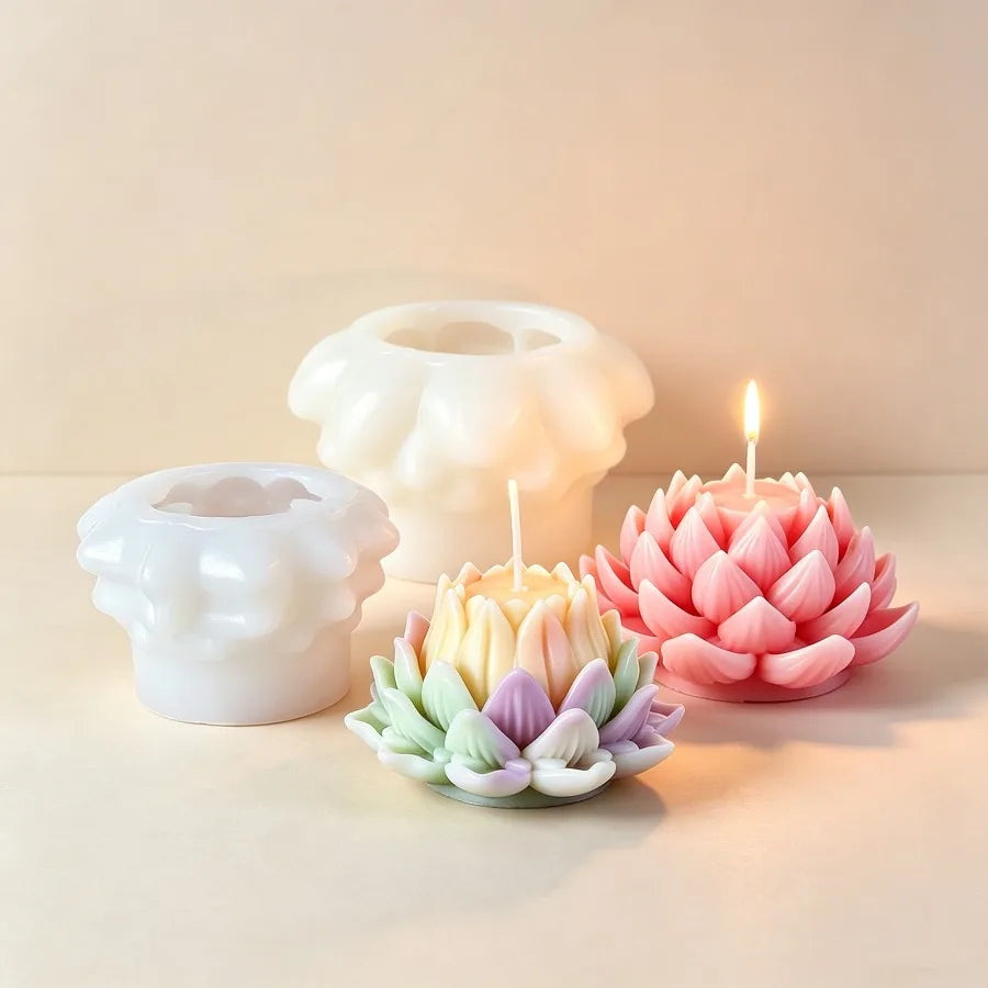 3D Flower Silicone Candle Mold – Rose & Lotus Soap Craft