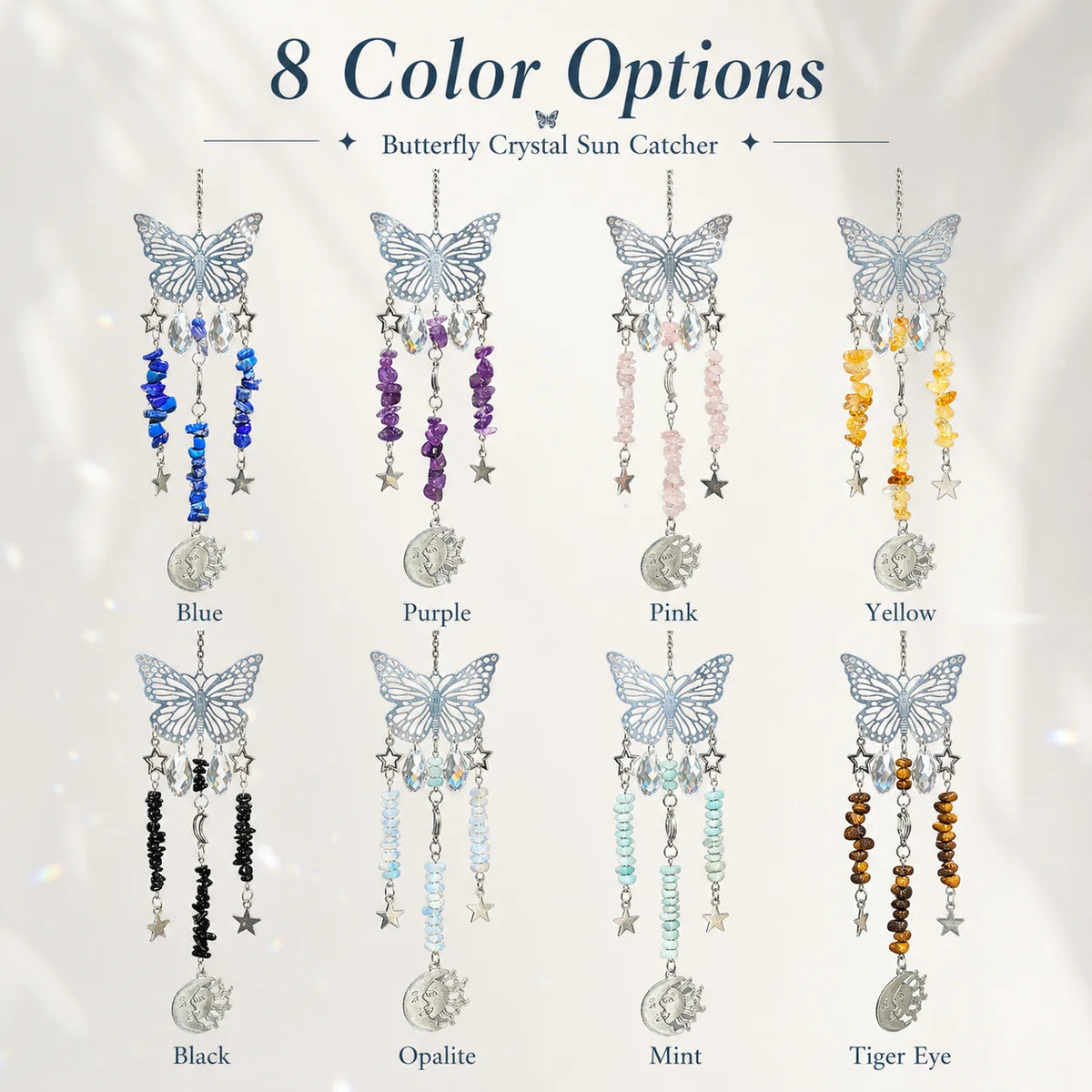 Butterfly Crystal Sun Catcher – Gemstone, Moon & Star Charms