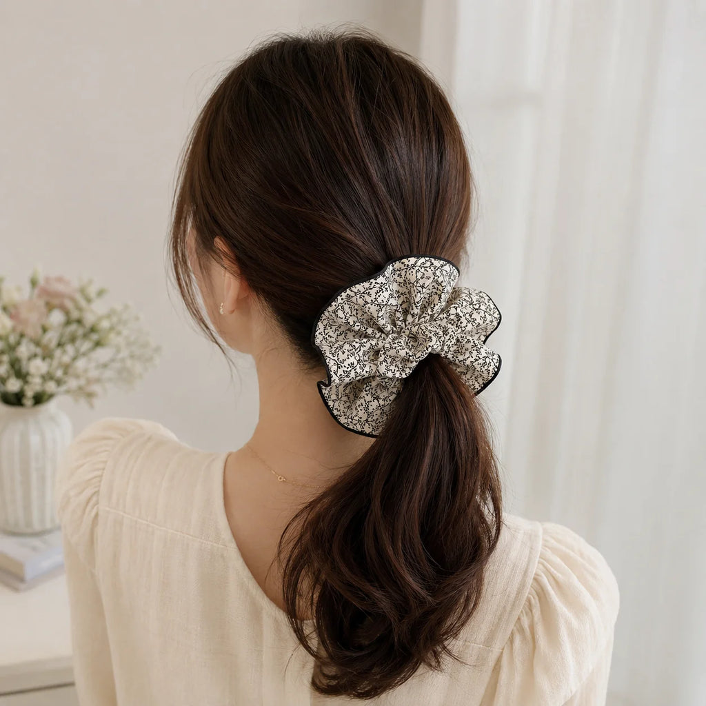 Large Floral Scrunchie – Oversized Ruffle Elastic Hair Tie
