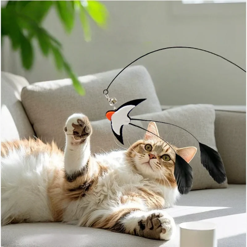 Cat Feather Teaser Wand Toy with Bells – Interactive Play