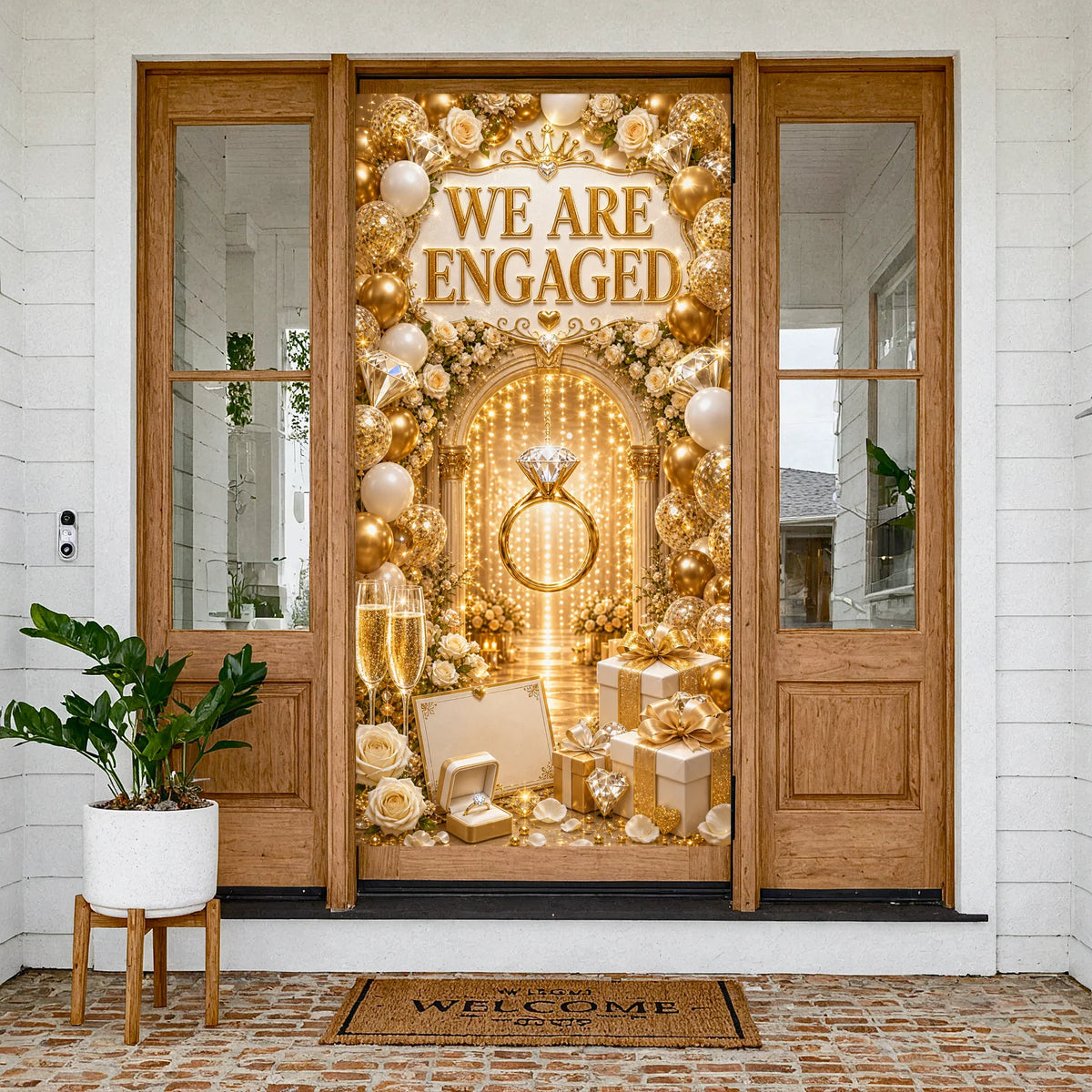 Sparkly "We Are Engaged" Banner – Engagement Photo Backdrop
