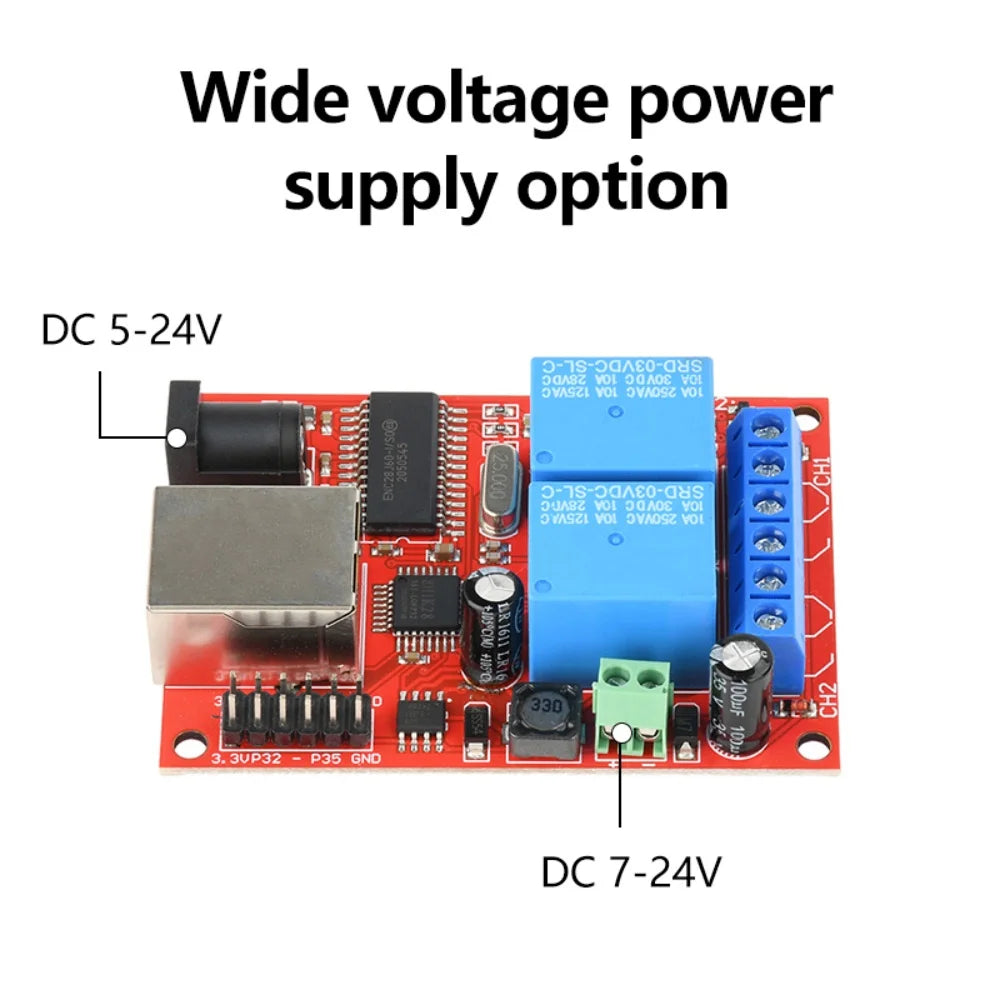 2-Channel Ethernet Relay Module DC 5-24V | Modbus TCP & Cloud