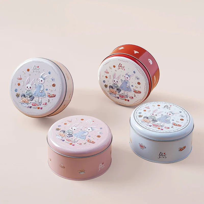 Cute Rabbit Round Tin Storage Box – Metal Candy & Gift Box