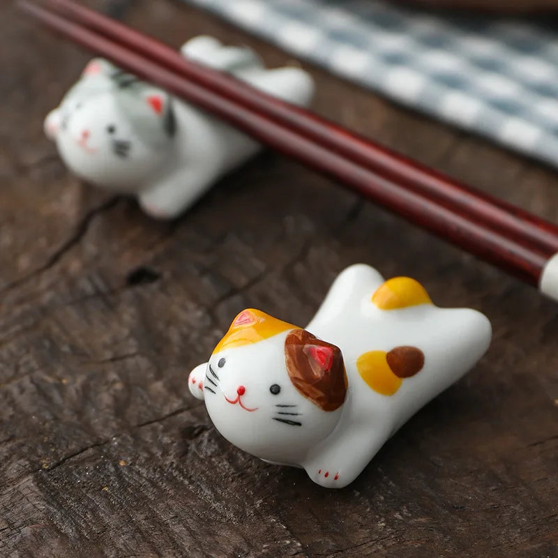 Japanese Ceramic Cat Chopstick Holder & Spoon Rest