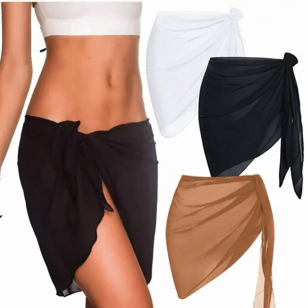 Women's Sheer Beach Wrap Skirt – Solid Color Bikini Cover-Up