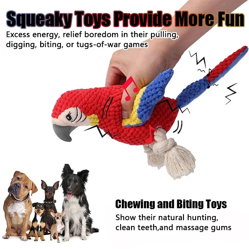 Realistic Parrot Plush Squeaky Dog Toy – Bite-Resistant Fleece