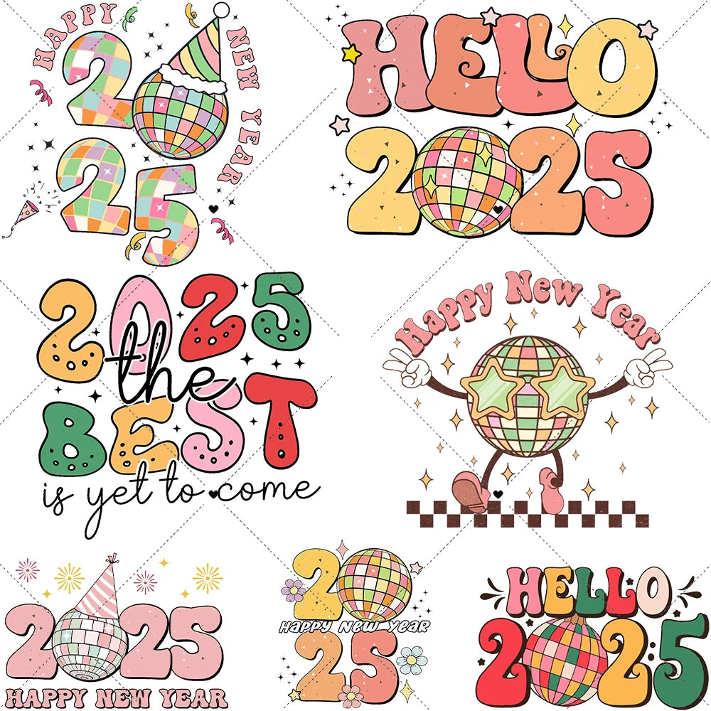 Hello 2025 Happy New Year Iron-On Heat Transfer Patch