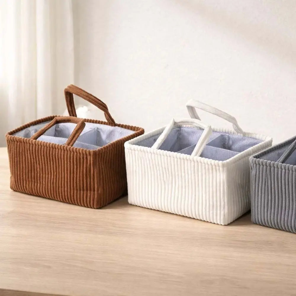 Corduroy Baby Diaper Caddy Organizer | Large Nursery Basket