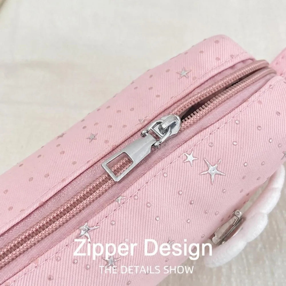 Star Print Angel Wing Pencil Case – Large Canvas Pen Pouch