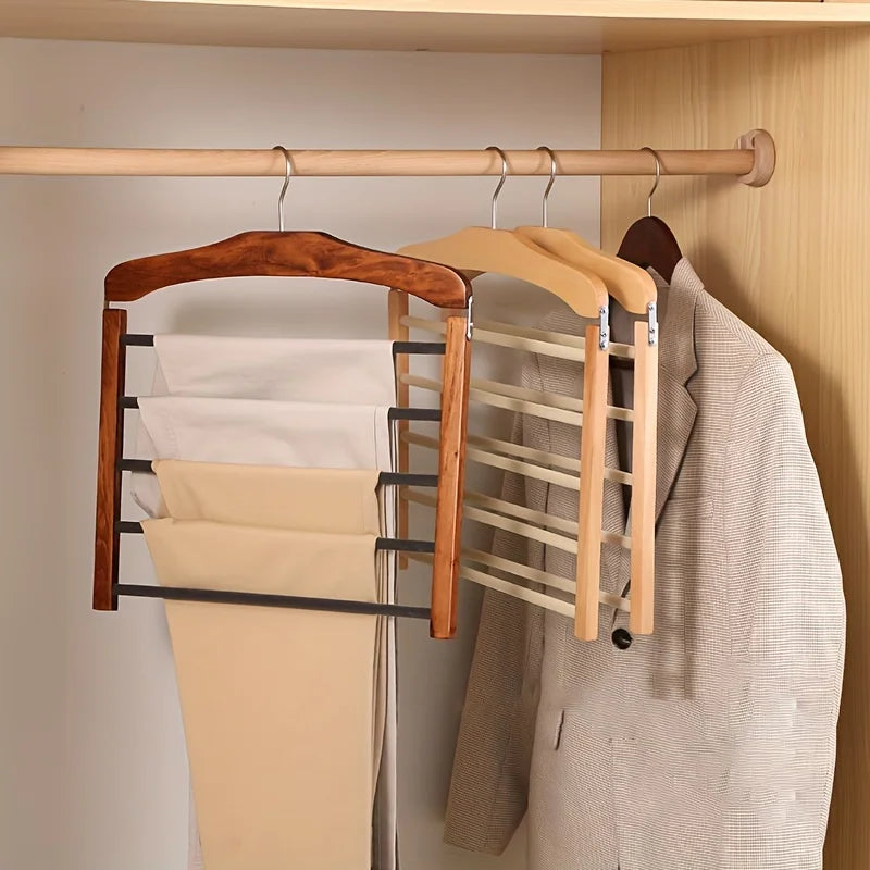 Solid Wood Multi-Tier Trouser & Coat Rack | Flocked Storage