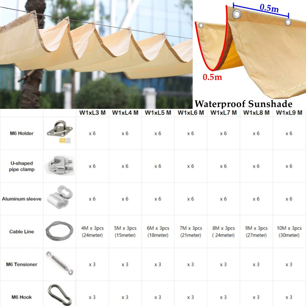 Waterproof Retractable Sunshade Sail – UV Block Garden Canopy