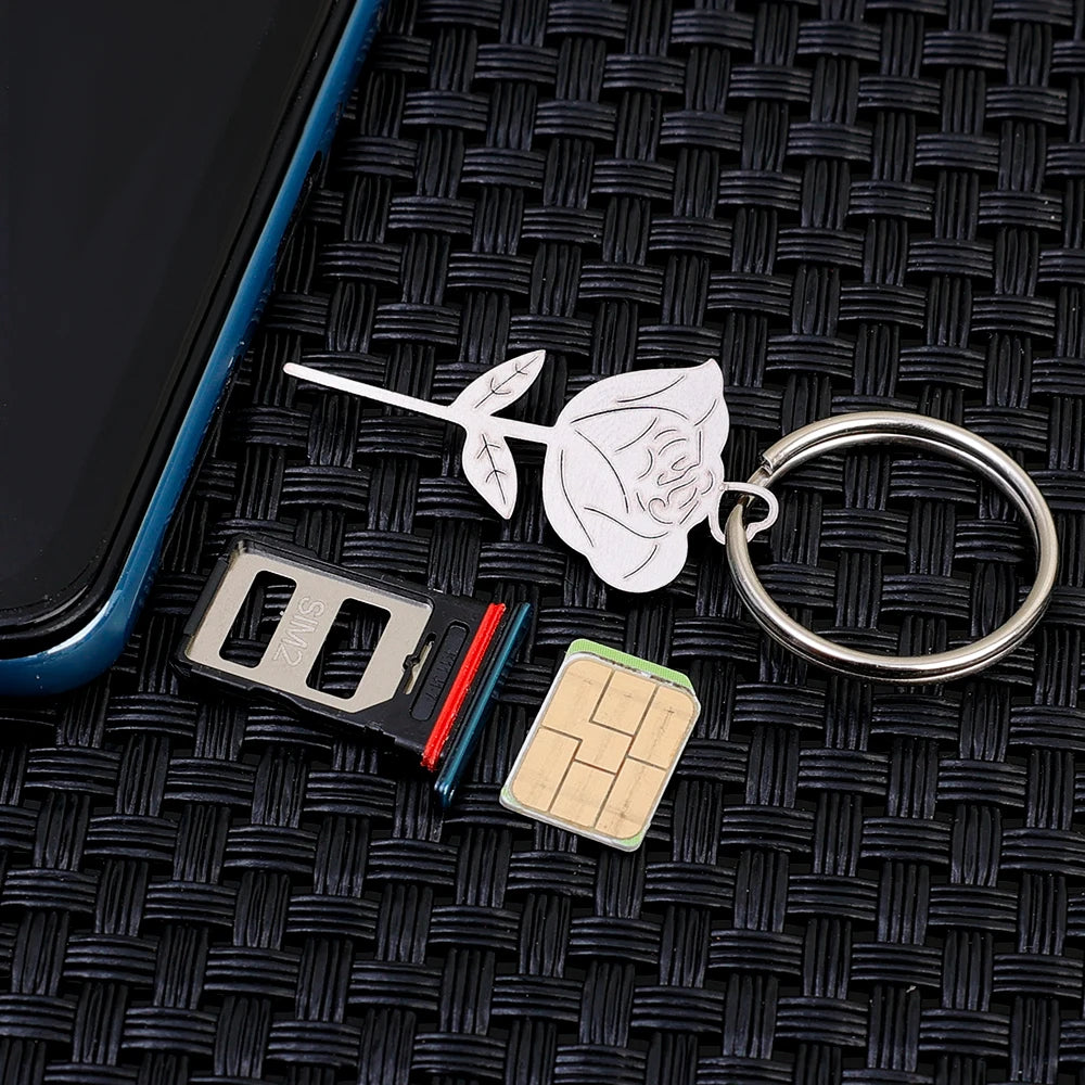 Rose Shape SIM Card Eject Pin Keychain | Stainless Steel