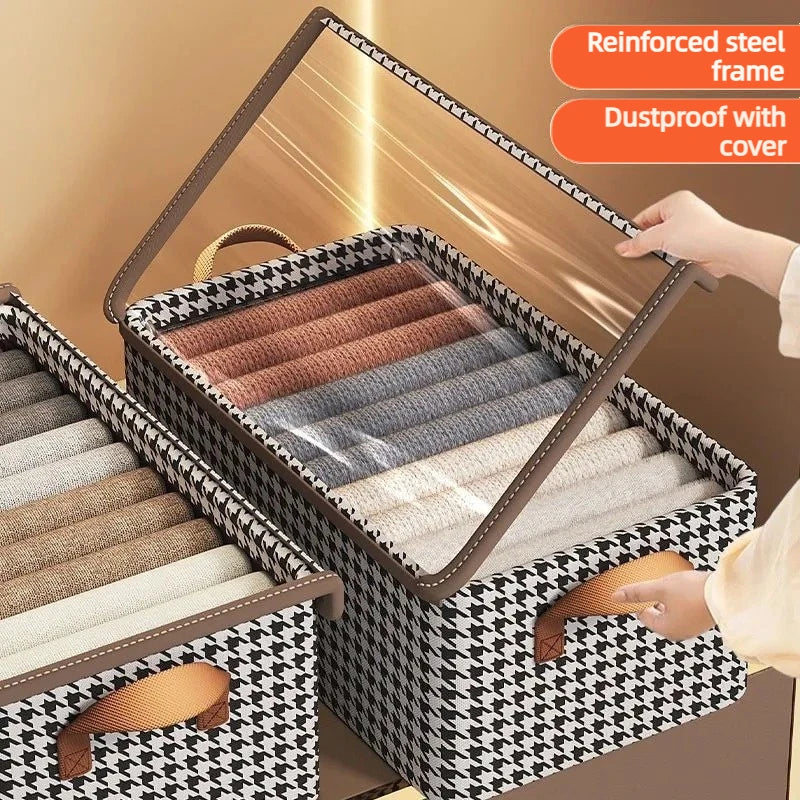 Foldable Clothes Storage Box with Dust Cover & Handle