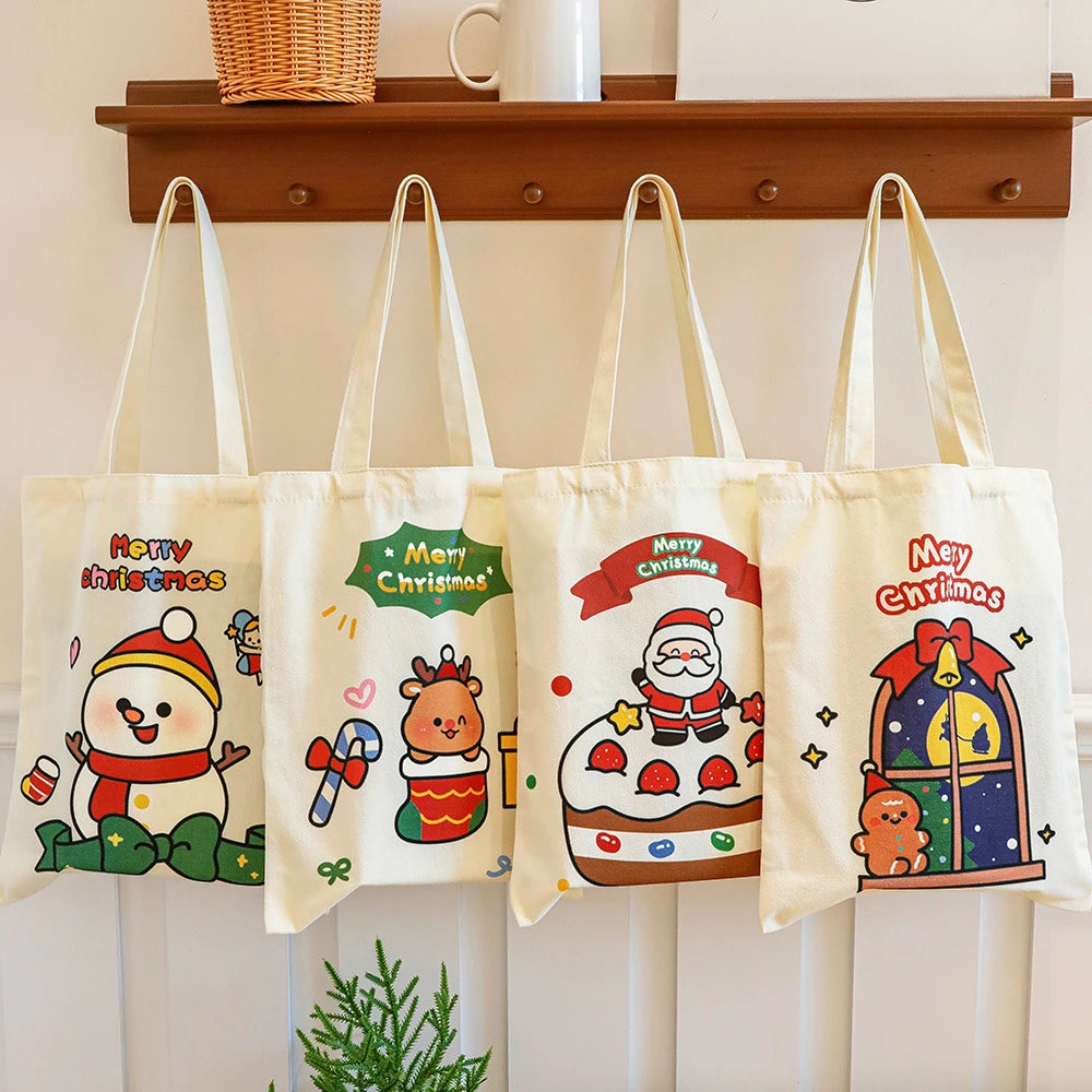 Canvas Christmas Santa Claus Tote Bag | Holiday Gift Bag
