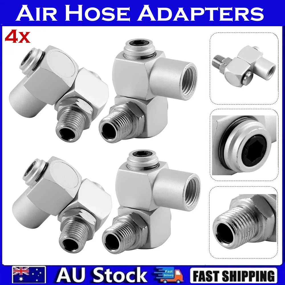 Aluminum Air Hose Adapter 4-Pack | 360° Swivel Pneumatic Fitting