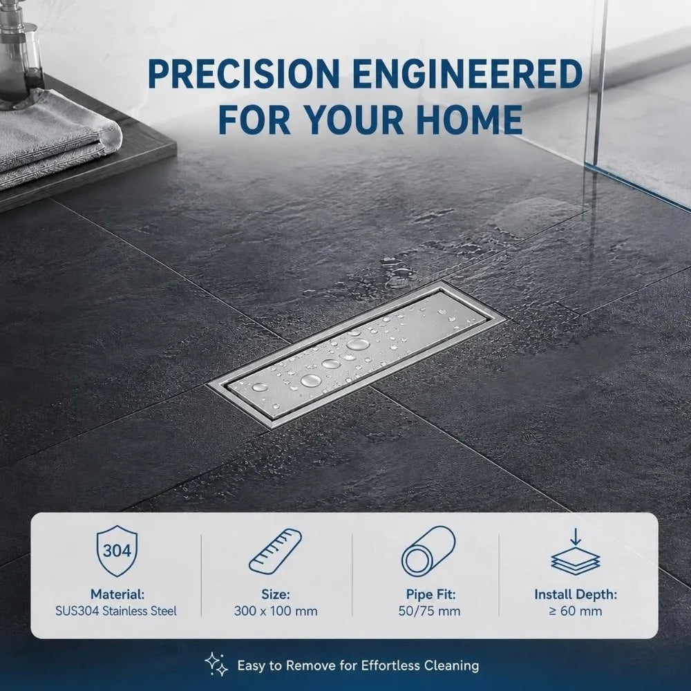 SUS304 Linear Floor Drain – Tile Insert Shower Grille
