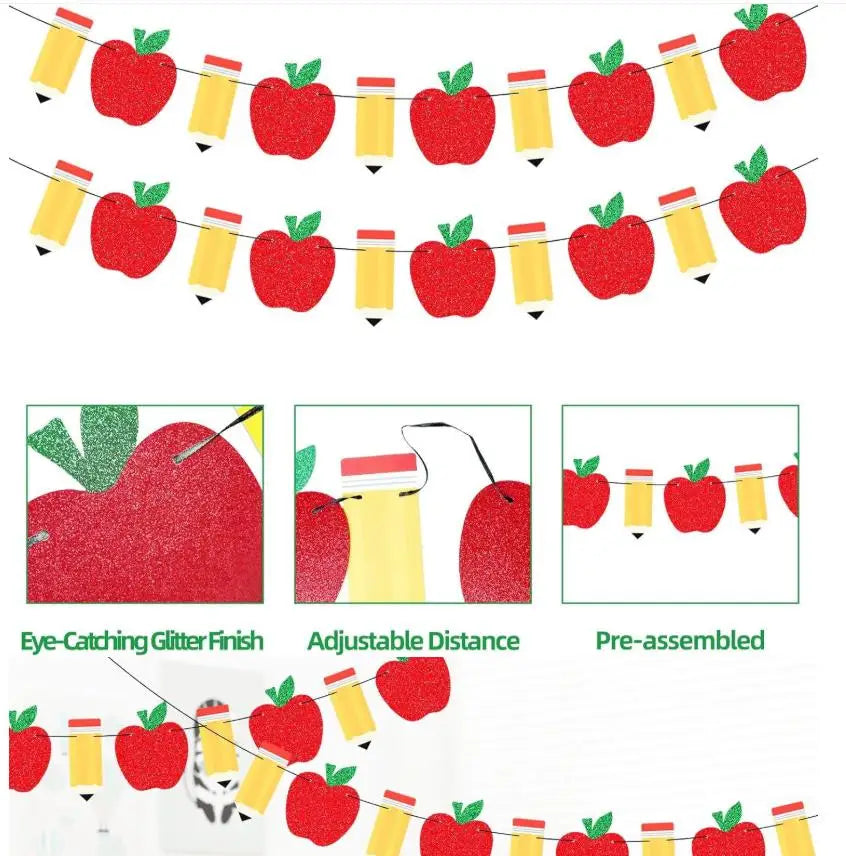 Glitter Gold Back to School Bunting Banner Set – 2 Pack
