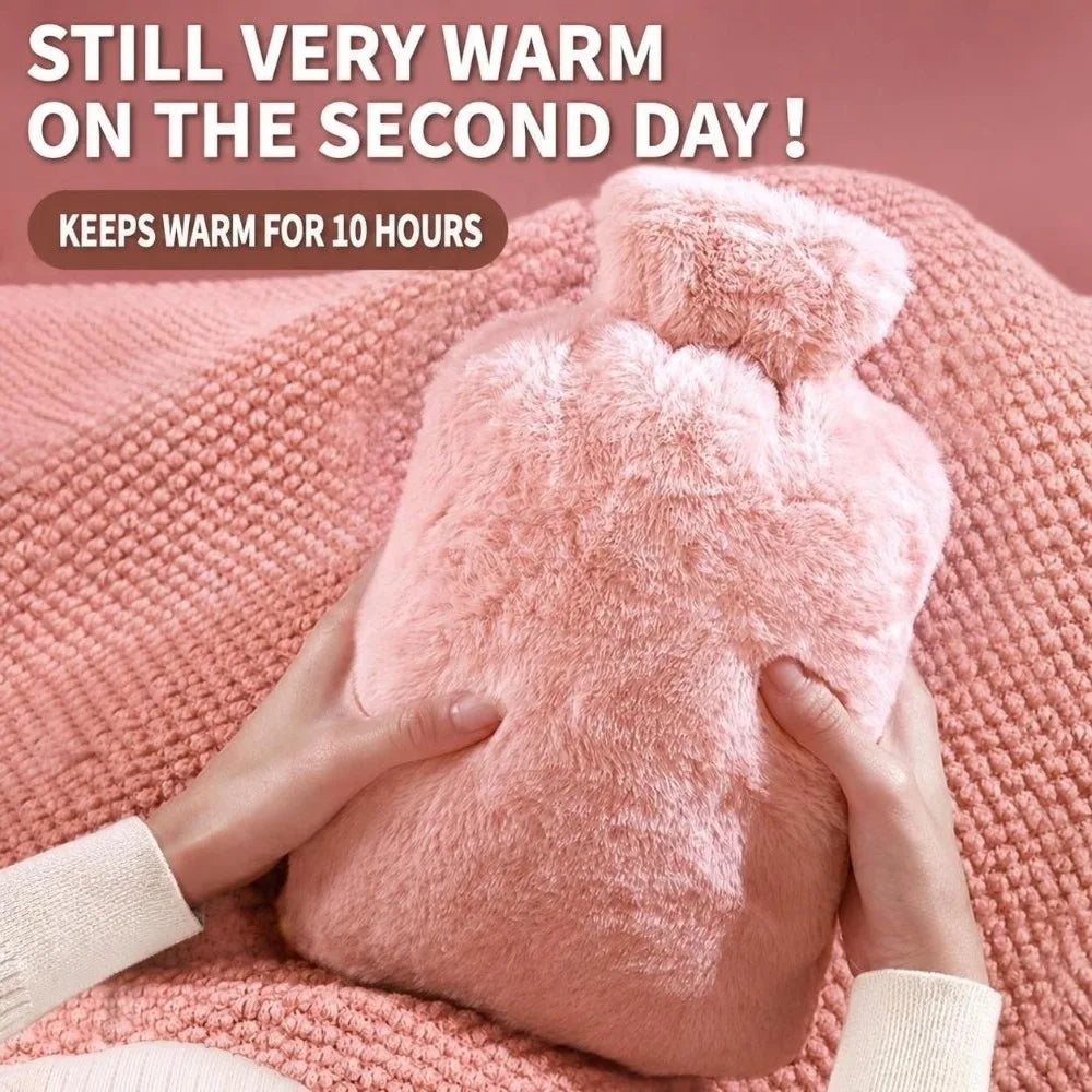 Hot Water Bottle 1000ml/2000ml with Faux Rabbit Fur Cover