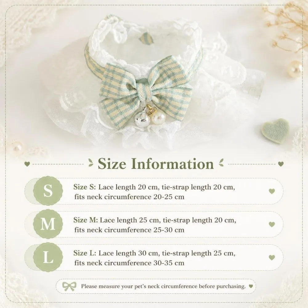 Lace Cat Collar with Bow & Bell – Adjustable Neck Scarf