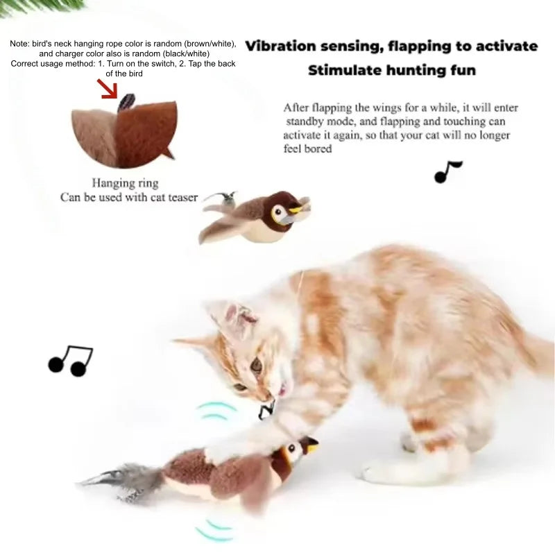 Plush Flapping Shaky Bird Cat Toy – Bite-Resistant Sparrow