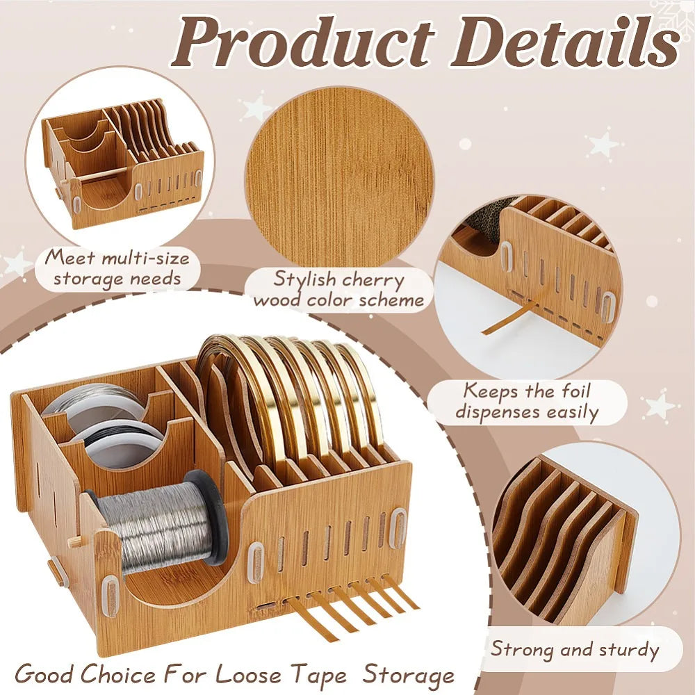 Wooden Tape Dispenser & Foil Storage Box for DIY Crafts