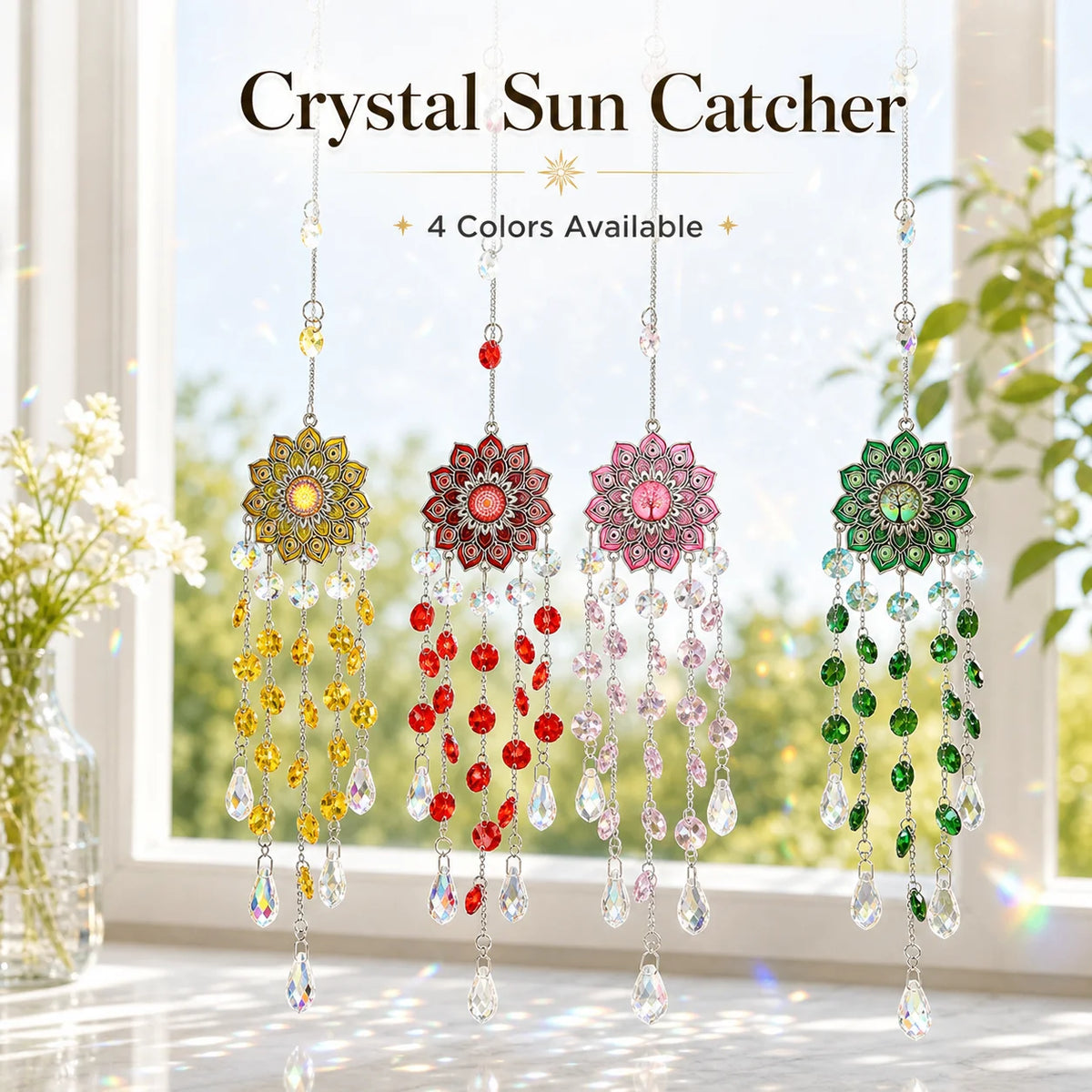 Crystal Sun Catcher Floral Rainbow Prism Pendant – 4 Colors